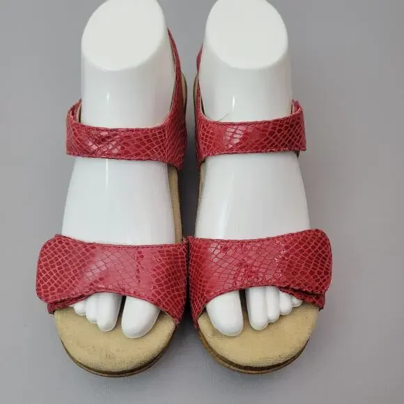 Dansko Red Snakeskin Leather Double Strap Slingback Wedge Sandals Size 38-8 - Picture 4 of 11